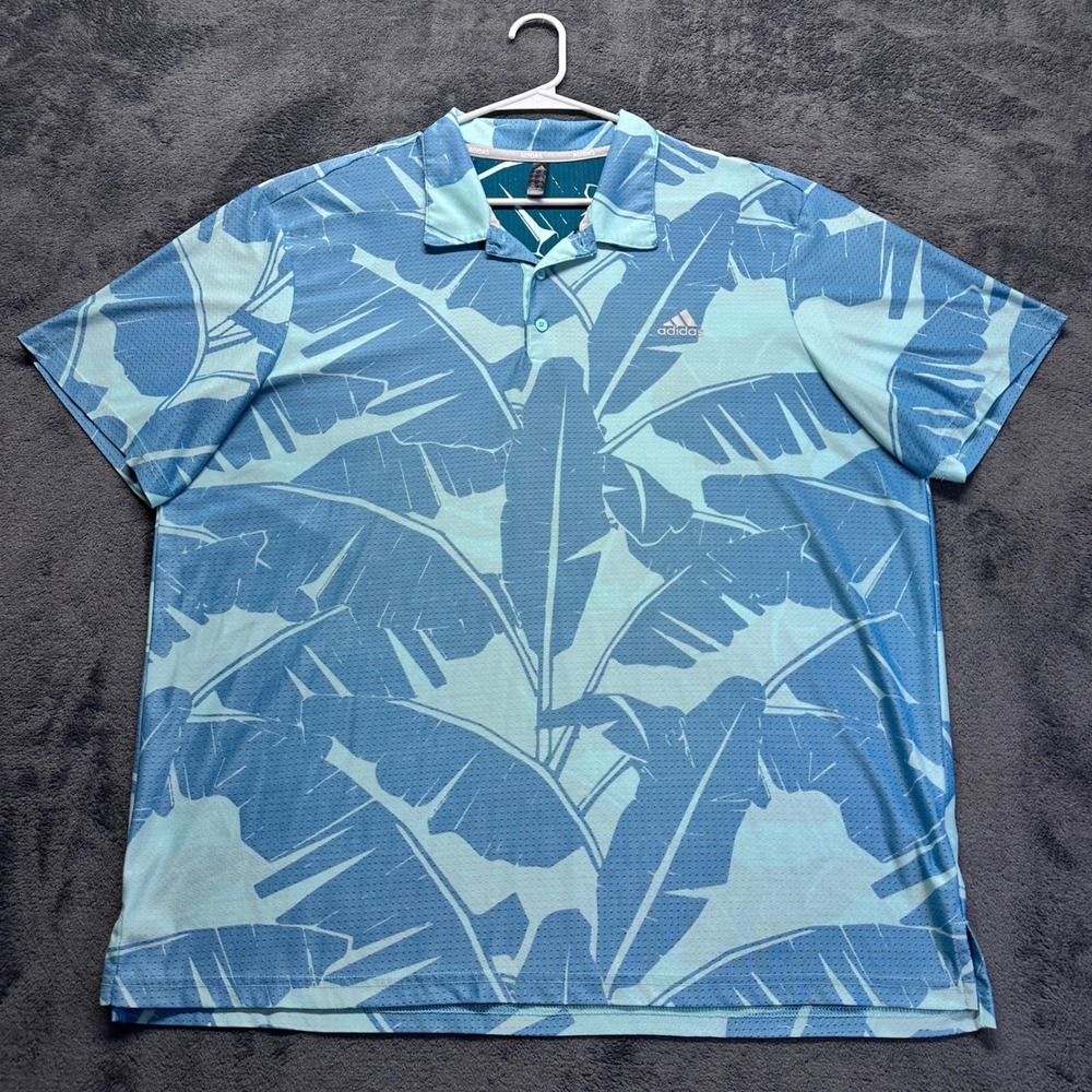 Adidas‎ Golf Mesh Polo Shirt Men's 2XL Tropical Banana Leaf Print ADVR0842